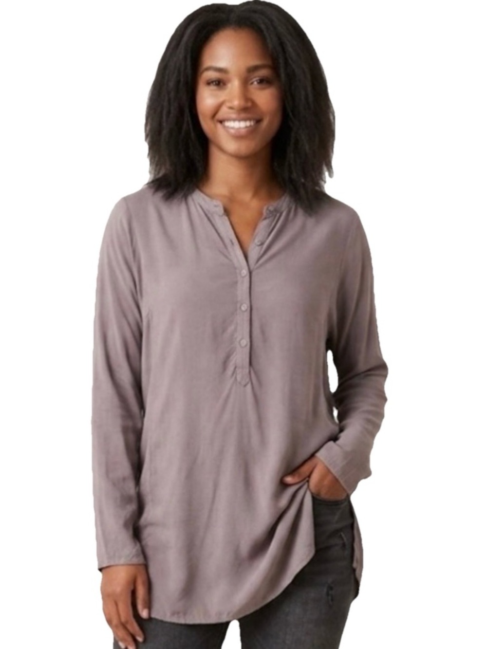 Johnny Was Bohemian Long Sleeve Shirt Women’s Gray Rayon Blouse Size Small